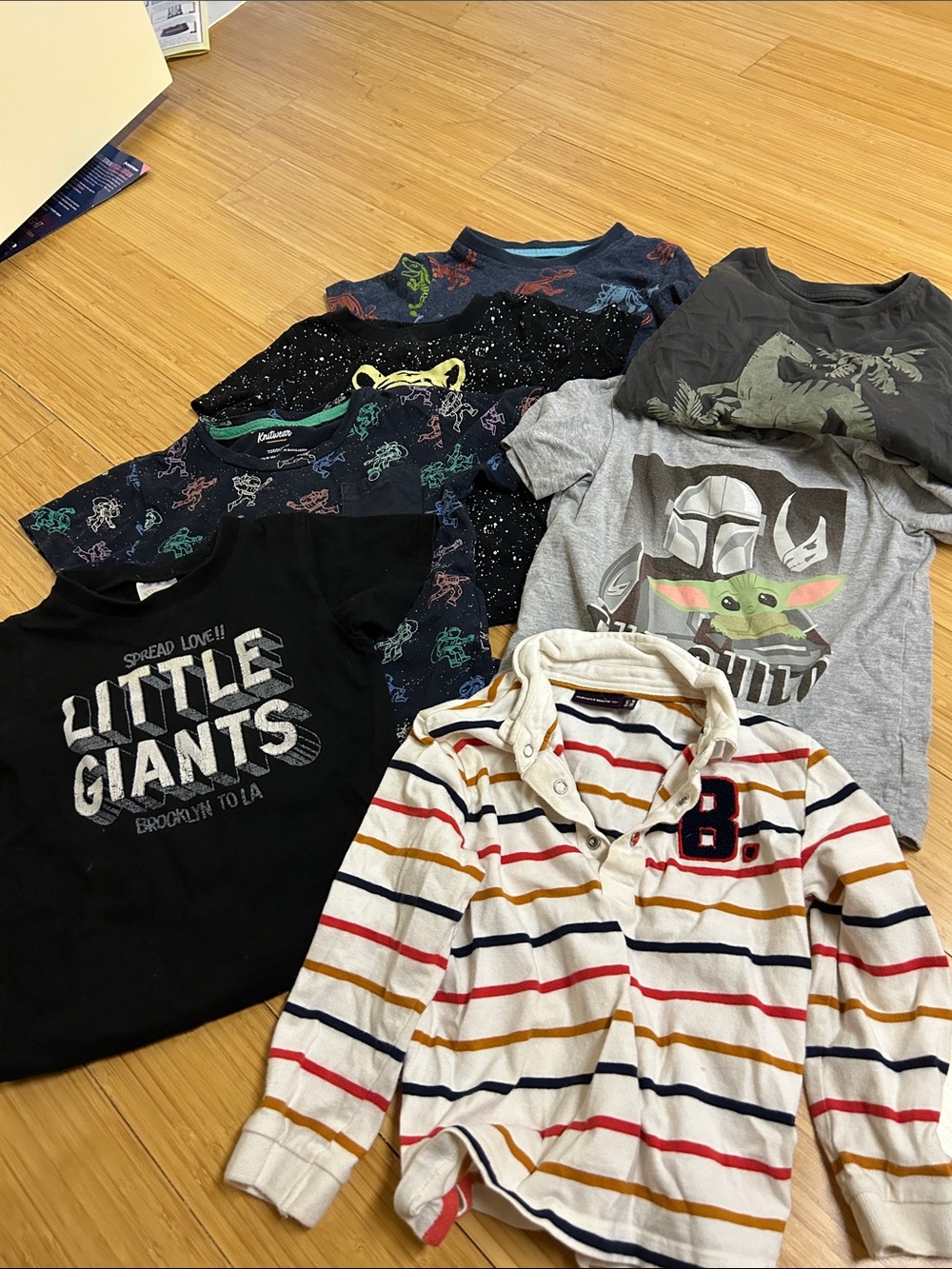 Lot of 7 tees, 3T boys Star Wars dinosaur astronaut polo